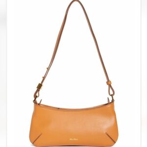NWT Max Mara Daisy Baguette Shoulder Bag Tan Italian Leather Minimalist Chic